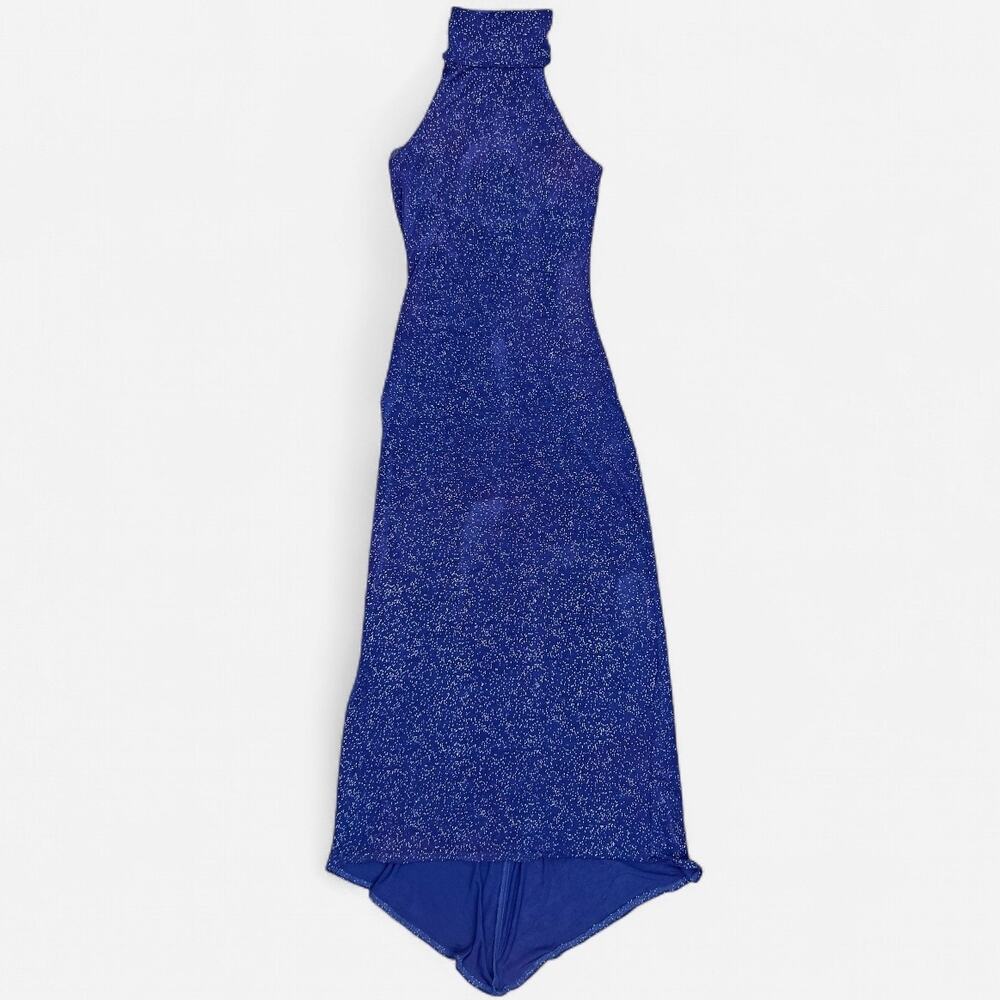 Frederick's of Hollywood Vintage Purple Glitter Mock Neck Gown